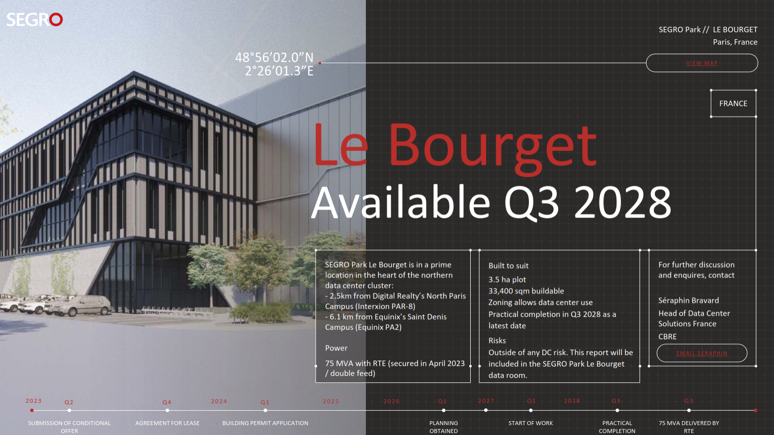 Capture d'écran du PDF de présentation du projet sur le site de Segro, daté de mai 2023. CLÉMENT BRIZARD